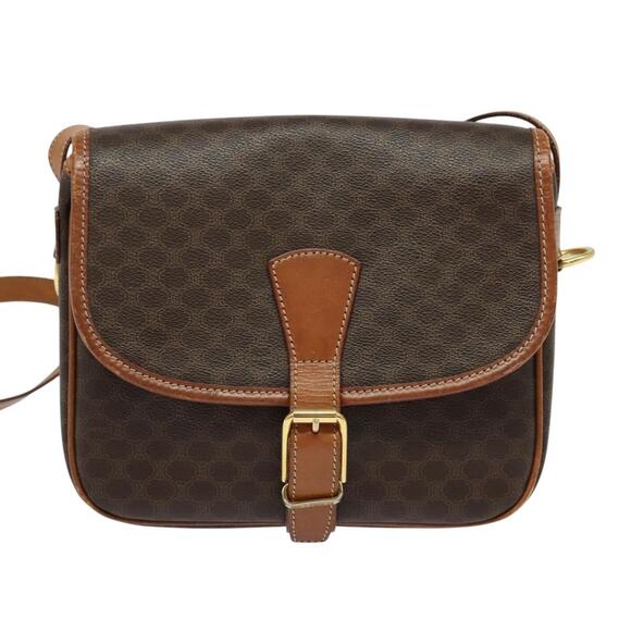 CELINE Macadam Canvas Shoulder Bag Pvc Leather Brown Gold - Picture 2 of 13